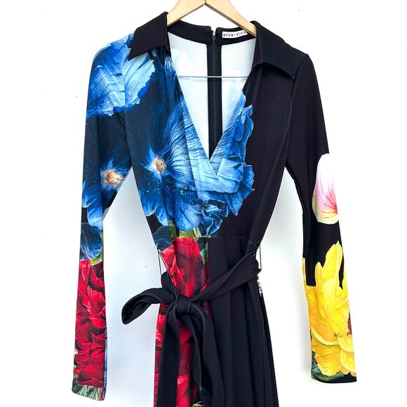 Alice + Olivia Melina Wide Leg Jumpsuit Long Sleeve Black Floral Size 6 - Picture 7 of 13